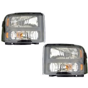 Super Duty/Excursion Black Housing Headlights Headlamps Driver/Passenger Pair...