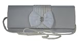 White Satin Evening Clutch Bag with Bow & Rhinestone Accents and Optional Shoulder Strap