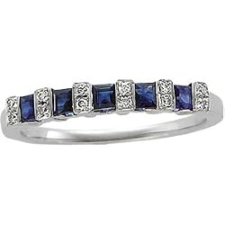 14K White Gold Sapphire and Diamond Bridal Band Ring