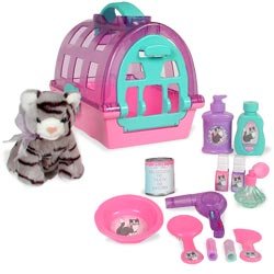 Luv My Pet Vet Center Set: Blue & Red Carrier with Brown Puppy
