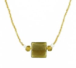 Necklace - N144 - Square Murano Style Glass ~ Gold