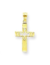 14K Yellow Gold Dove Cross Pendant Charm Jewelry