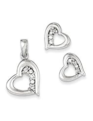 Genuine IceCarats Designer Jewelry Gift Sterling Silver Cz Heart Earring & Pendant Set