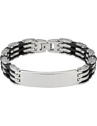 Stainless Steel Open Link Bracelet with Black Rubber 3 Row Black Rubber B814