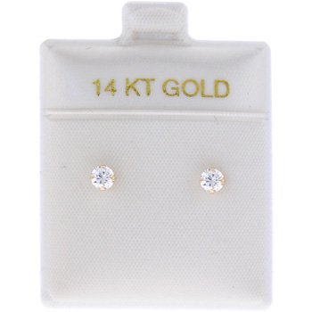 14KT Gold 4mm CUBIC ZIRCONIA Stud Earrings