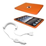 Orange Silicone Case / Skin / Cover & Car Charger for Apple iPad