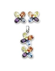Genuine IceCarats Designer Jewelry Gift Sterling Silver Multi Cz Flower Pendant & Earring Set