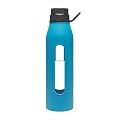 Takeya Classic Glass Water Bottle with Silicone Sleeve, Black/Cobalt, 22-1/2-Ounce