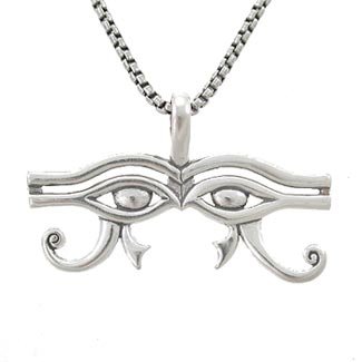 Egyptian EYE OF HORUS Pendant in Sterling Silver on a 20" Round Oxidized Box Chain, #7802