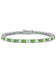 Peridot and Cubic Zirconia Prong Set 10K White Gold Tennis Bracelet 2.00 CT TGW