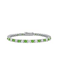Sterling Silver Round Peridot and Cubic Zirconia Tennis Bracelet 2.00 CT TGW