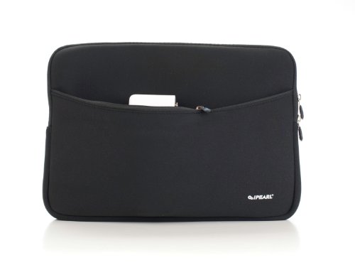 iPearl 12-inch Soft Neoprene Sleeve Case for MacBook Air, ChromeBook & UltraBook laptop (built-in external pocket) - BLACK