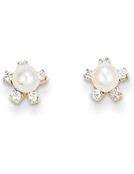 MadiK® 14k Yellow Gold Polished FW Cultured Pearl w/ CZ Flower Post Earrings