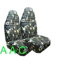 Set of 2 Universal-fit Camouflage Print Front Bucket Seat Cover - Military Green