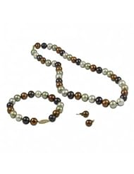 14KY 18"/7.5" 8.5-9.5mm dyed dark multi color freshwater cultured pearl set with necklace, bracelet and earrings.