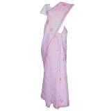 Womens Dresses - Saris in Cotton with Chikan Embroidery Pink