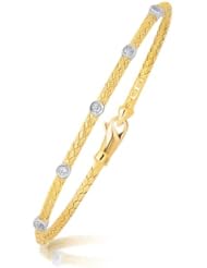 14K Two Tone Gold Diamond Accent Station Basket Weave Bracelet