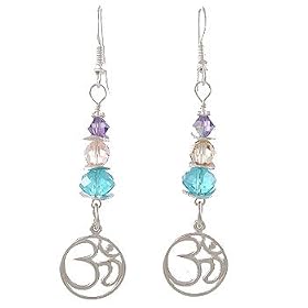 Om (Aum) Earrings in Sterling Silver with Swarovski Austrian Crystals, #8028