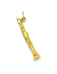 14K Yellow Gold 3D Clarinet Charm Wind Instrument Music