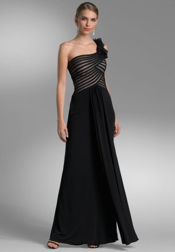 Chadwicks Single-Shoulder Flower Dress BLACK NUDE,12