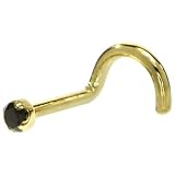 Solid 14KT Yellow Gold 2mm Genuine Black Diamond Nostril Screw - 18 Gauge