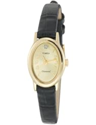 Timex Womens T2N194 Diamond Accent Black Leather Strap Watch
