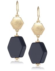 Kenneth Cole New York "Modern Status" Gold and Navy Geometric Double Drop Earrings