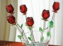 Red Bouquet Glass Roses with Green Leaves