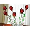 Red Bouquet 6 Glass Roses with Green Leaves