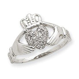 14k White Gold 1/10ct Diamond Claddagh Ring – Size 6