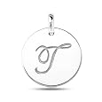 14K White Gold Script Engraved Initial "T" Disk Pendant Best Buy