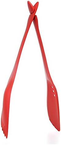 Doopo 6-in-1 Non-stick Multi-functional Nylon Kitchen Utensils Set - Slotted Spoon,Spatula,Cutting,Solid Spoon, Tongs, Fork (Pack of 2) (Red)