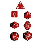Polyhedral 7-Die Opaque Dice Set - Red with White