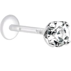 16 Gauge 3/8 Clear Cz Round Bioplast Tragus Labret Monroe