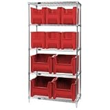 read full review 18x36x74 Chrome Wire Shelving With 10 Hopper Bins Red