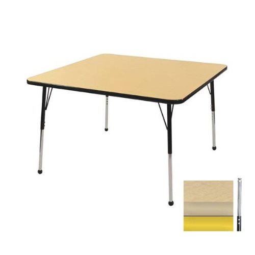 Early Childhood Resource ELR-14116-MMYE-TS 30 in. Maple Square Adjustable Activity Table with Maple Edge and Yellow Toddler Legs Nylon Swivel Glides
