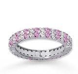 1 1/2Ct Pink Sapphire and Diamond 14K W Gold Eternity Band