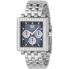 Fossil #BQ9365 Women's Rectangular Multi Function Glitz Blue Dial Watch