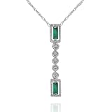 14k White Gold Emerald and Diamond Pendant (.05 cttw, I-J Color, I1 Clarity), 17