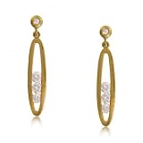 14KT Yellow Gold Modern Dangle Earrings w Diamonds