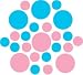 Set of 30 - Pink / Ice Blue Circles Polka Dots Vinyl Wall Graphic Decals Stickers