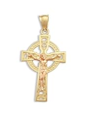 Celtic Cross Crucifix Pendant 14k Yellow and Rose Gold Charm