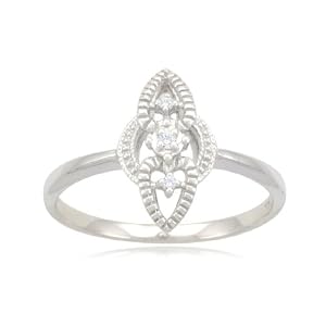 10k White Gold Marquise Design Diamond Ring (0.02 cttw, I-J Color, I2-I3 Clarity), Size 6