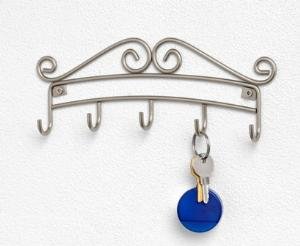 metal wall mount Scroll Satin Nickel Key Rack hook NEW