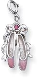 Enamel and Pink Crystal Ballet Slippers Charm, Sterling Silver