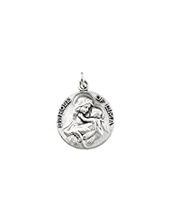 CleverEve Designer Series 18.00mm Polished Sterling Silver Saint Rose Medal Pendant Necklace w/ 18" Chain