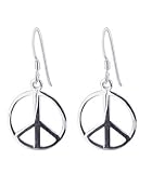Sterling Silver Peace Symbol French Ear Wire Hook Dangle Earrings