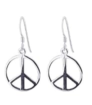 Peace Symbol French Long Dangle Earrings