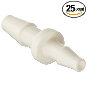 Value Plastics 5060-1 Straight Through Reduction Tube Fitting with Classic Series Barbs, 1/4" (6.4 mm) and 3/16" (4.8 mm) ID Tubing, White Nylon (25-Pack)