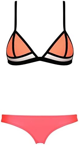 Odzm Bright Diving Suit Mesh Bikini Set Swimsuit Swimwear for Teens (CN s size:US XS 0-2, orange+red)